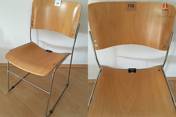 Bei Stühlen wie dem Cha.mpion ohne durchgängige Rückenschale können die Klemmen auch an der Sitzfläche verwendet werden