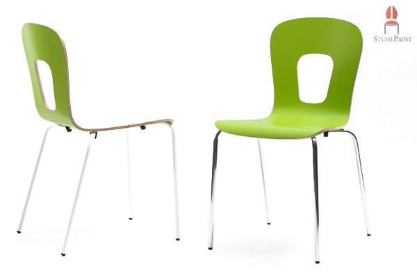 Einteilig durchgeformte Sitzschale aus Schichtholz in verschiedenen Ausführungen - hier in Farbe Lime