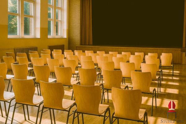 Schulaula stuhl berlin fuer eventlocation stapelstuhl berlin fuer veranstaltungen eventstuhl mit reihenverbinder konferenzstuhl mit holzschale