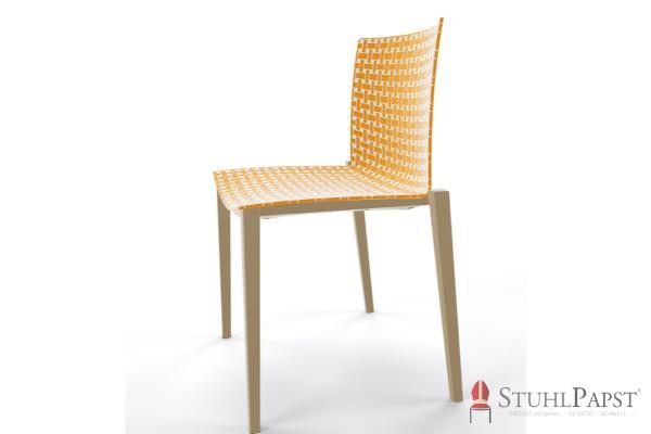 BRILLANT  Bicolor  Gestell Taupe  seite Ocker Weiss 36_00 zweifarbig twin colour stuhlschale strukturierte schale stapelstuhl indoor outdoor business stuhl