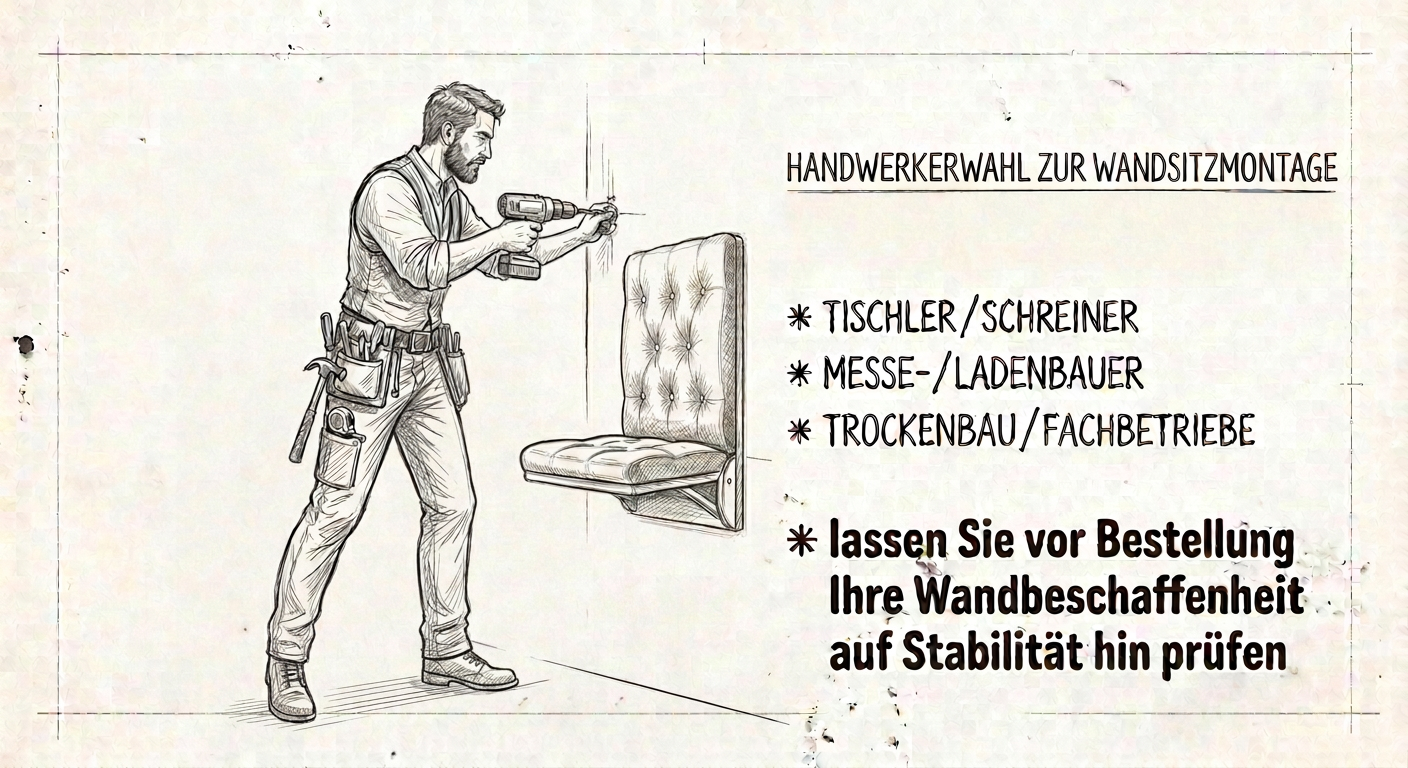 Wandmontage von Moebelpapst Stuhlpapst Wandklappsitzen klappbaren Wandsitzen für Flure abklappbar Montagehinweis für Online Shop