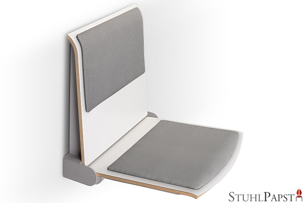 FLEXI_DeLux_grau_weiß wandsitz klappbar fuer arztpraxis klappbarer wandsitz fuer buero wandsitz