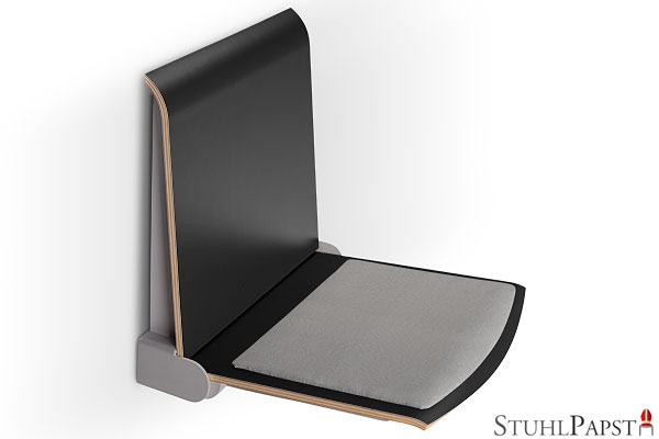 FLEXI_SI_grau_schwarz wandsitz als funktionsmoebel wandsitz klappbar modernes design klappbarer wandsitz minimalistisches design