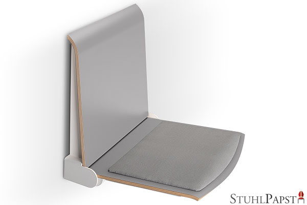 FLEXI_SI_weiß_grau klappbarer wandsitz fuer buero wandsitz klappbar fuer empfangsbereich klappbarer wandsitz fuer cafe wandsitz klappbar fuer gastronomie