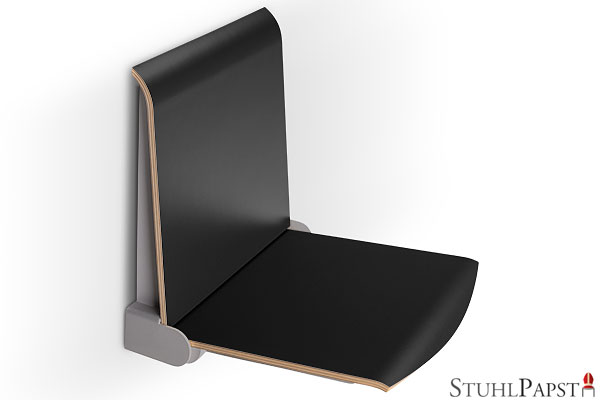 FLEXI_grau_schwarz  wandsitz klappbar fuer den alltag  klappbarer wandsitz praktische sitzloesung  wandsitz klappbar fuer flexible nutzung