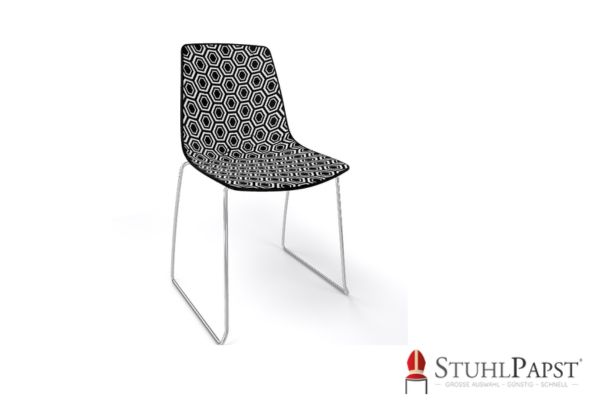 HEXAGAN KU chrome schwarz weiß vorne designerstuhl technopolymer geometrischer stuhl stuhl mit geometrie