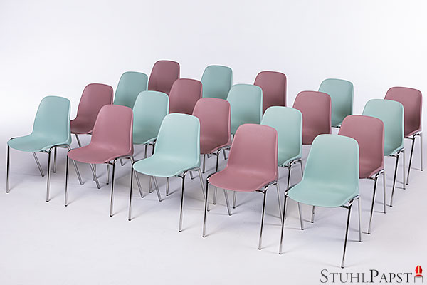 Stapelbare Bunte Pastellfarben Kantinenstühle  Stühle  Stapelstühle mit Verbindern aus Kunststoff  Kunststoffstühle günstig
