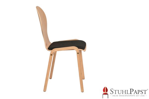 JuskPLUTO Designer Holzschale Stuhl aus Holz individuell Polsterstuhl mit Holzschale Formschöner Holzstuhl Schalenstuhl mit Ausfraesung Holzstuhl Sitzpolster
