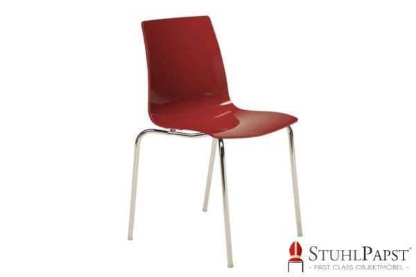 Glaenzend  Bordeauxrot POPTE Stapelbarer Stuhl fuer Gewerbekunden mit stabilem Stahlgestell und modernem Design