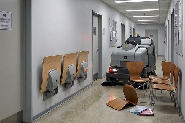Flursituation mit Reinigungsrobotter in einer Behoerde Populaer