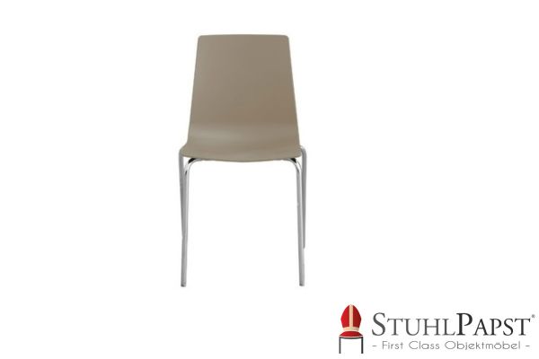 Designstuhl TAMDY, robuster Kunststoff, verchromtes Stahlgestell, pflegeleicht, moderne Optik, geeignet fuer Bueros, Cafes und Lounges Jute