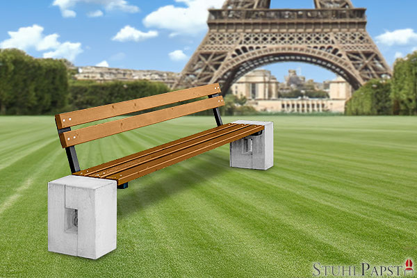 VALERIUS Paris zeitlose parkbank, klassische parkbank, ergonomische parkbank, stabile parkbank, bank mit beton, bank mit holz