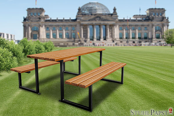 DOMINUS Berlin skandinavische fichte, holzbank garten, robustes gartenmoebel, langlebiger picknicktisch, garten sitzgruppe, outdoor sitzgruppe, grillplatz moebel, schulhof tisch