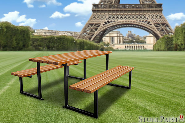 DOMINUS Paris skandinavische fichte, holzbank garten, robustes gartenmoebel, langlebiger picknicktisch, garten sitzgruppe, outdoor sitzgruppe, grillplatz moebel, schulhof tisch